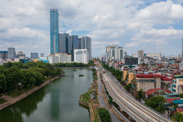Aerial view of Hanoi cityscape at La Thanh street, Ba Dinh in 2021