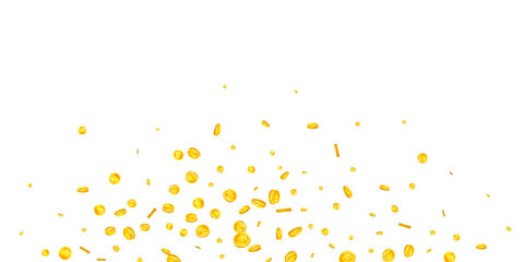 Swiss franc coins falling. Gold scattered CHF