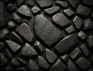 Black rock background. Dark gray stone texture. Black grunge background. Mountain close-up. Distressed backdrop.
