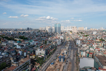 Obraz premium Aerial view of Hanoi skyline cityscape at Minh Khai street during under construction time in 2021