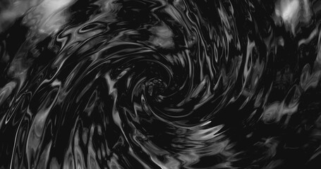 Rotation black abstract oil whirlpool or used engine oil, abstract background 3D rendering