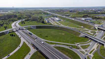Large intersection and rondo in Wroclaw Poland connecting roads between major cities.