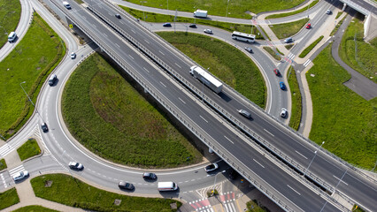 Large intersection and rondo in Wroclaw Poland connecting roads between major cities.
