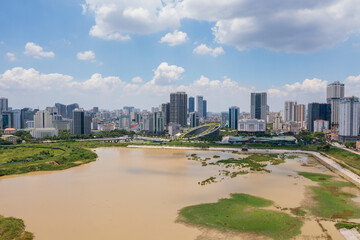 Obraz premium Aerial view of Hanoi cityscape at Pham Hung street, Cau Giay in 2021