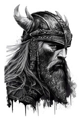 Viking god Odin Wotan in Art black drawn in Charcoal Ink and Pencil - obrazy, fototapety, plakaty