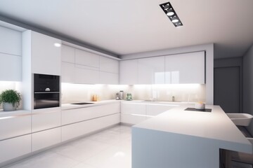 window contemporary modern kitchen design nobody house white apartment home interior. Generative AI.