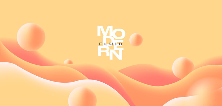 Orange and yellow waves soft 3d shapes with round drops, juicy milky orange substance