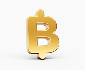 3d Golden Shiny Thailand Baht Currency Icon Isolated On White Background, 3d illustration