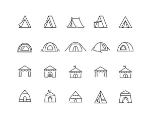 Icon set of tent. Editable vector pictograms isolated on a white background.