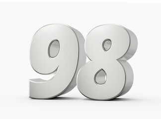 3d Shiny Silver Number 98 Ninety Eight 3d Silver Number Isolated On White Background 3d illustration