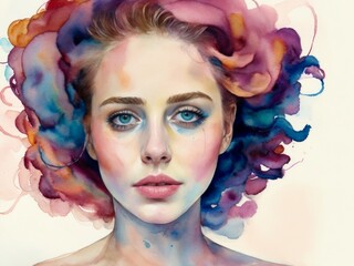 Portrait of an ink painting woman created with generative ai