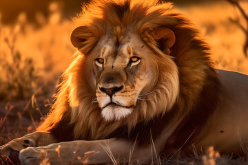 Majestic Lion Surveying the Savanna - Captured by Generative AI
