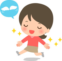 手を広げてジャンプする女性、解放感