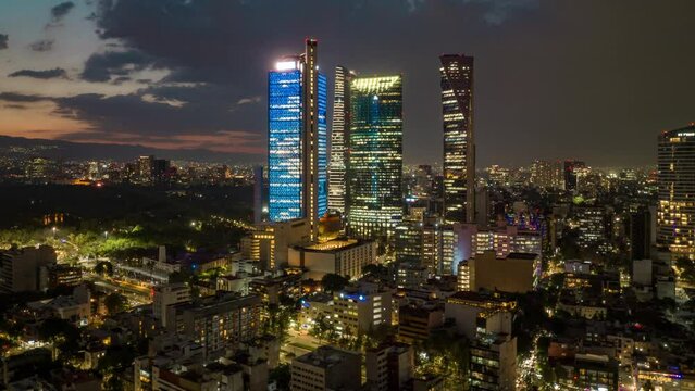 Aerial Timelapse with view of skyline in Mexico city Reforma