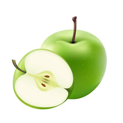 Fresh delicious apple. Green ripe apples slices. 3d illustration realistic transparent isolated.