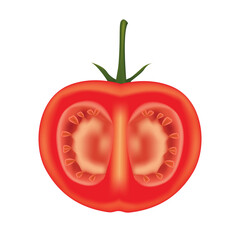 Fresh red tomato whole and slice. 3d illustration realistic transparent isolated.