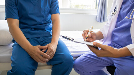 Professional therapist stretching Patients with muscular disease, rehabilitation and treatment of physiological disorders according to the concept of a physiotherapist.