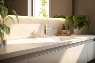 Fototapeta na wymiar counter interior modern luxury design white sink faucet house bathroom sunlight. Generative AI.