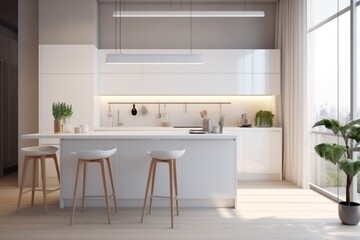 Fototapeta na wymiar home nobody white contemporary design indoor house interior modern kitchen apartment. Generative AI.