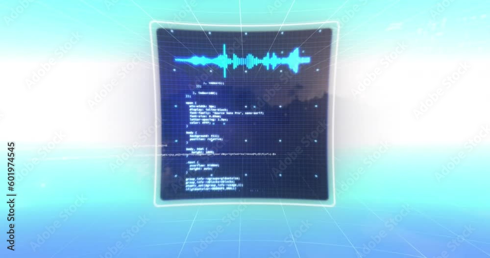 Poster animation of multiple screens with data processing against blue gradient background