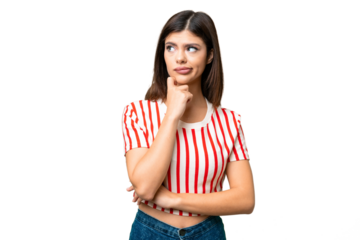 Young Russian woman over isolated chroma key background having doubts and thinking