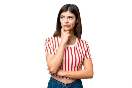 Young Russian woman over isolated chroma key background having doubts and thinking