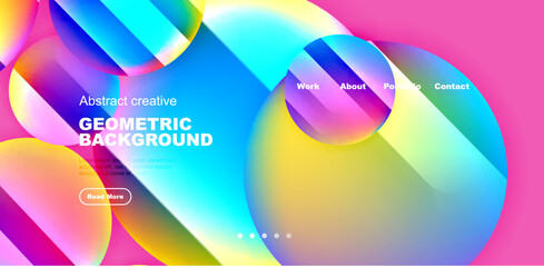 Fototapeta premium Colorful shiny and glossy circles abstract composition with light and shadow effects, geometric vector abstract background