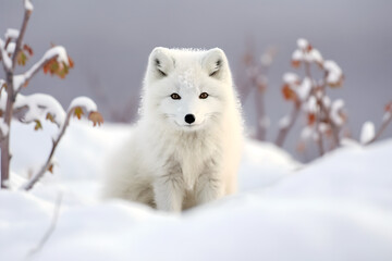Obraz premium Adaptable Arctic Fox in Snowy Tundra - Captured by Generative AI 