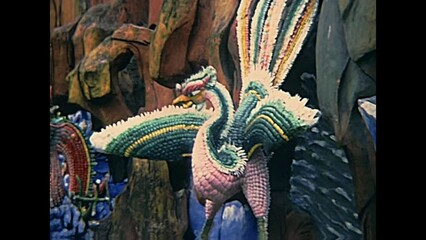 HONG KONG, CHINA - CIRCA 1980: statues of first theme park of city, the Tiger Balm Garden of Hong Kong or Aw Boon Haw Garden. Since 1950s and demolished in 2004. Historic restored footage on 1980s.