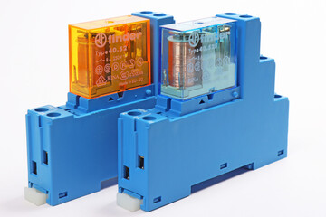 Electromagnetic relays for load management and in the electrical control panel.Soft focus.