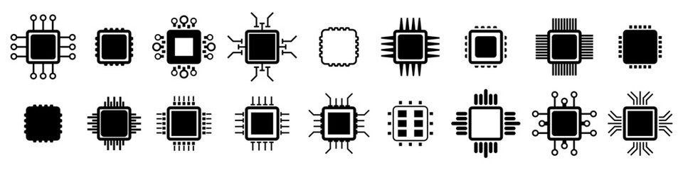 Chip icons set. Modern chips pictograms. Trendy symbols for mobile apps and website design. Vector illustration isolated on white background.