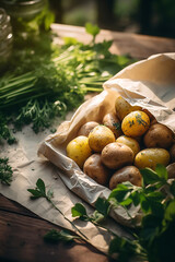 cooked baby potatoes herbs Generative AI