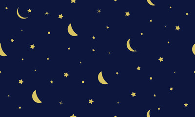 Obraz na płótnie Canvas Midnight blue sky with yellow moons and stars seamless pattern. Vector Repeating Background.