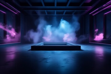 Fototapeta na wymiar light empty background rays space room neon blue fog abstract smoke. Generative AI.
