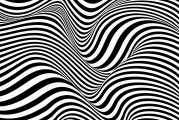 Abstract pattern with black and white wavy lines. Optical illusion. Modern design, graphic texture.