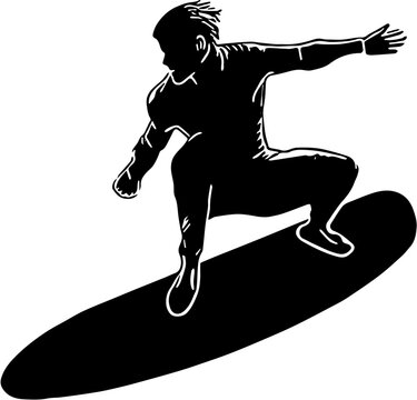 recommend clip art: silhouette of a surfer. Black outlines in front of transparent background. 