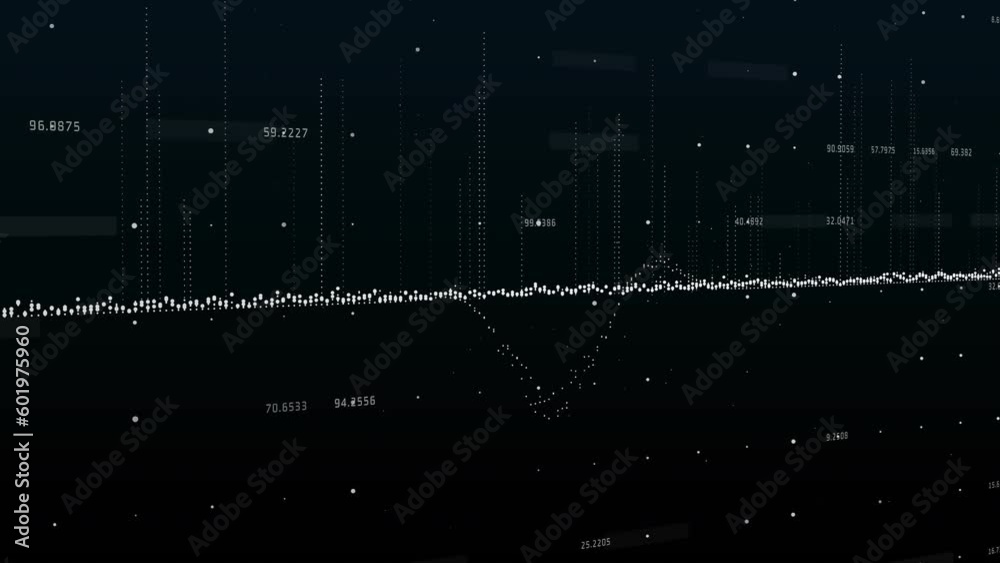 Poster animation of data processing and changing numbers against black background