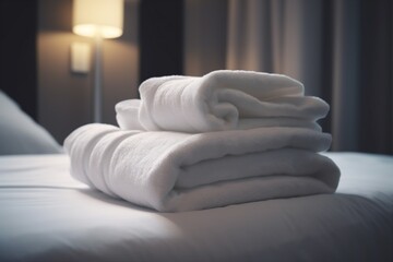 towel hotel home resort luxury room fresh white service bed. Generative AI.