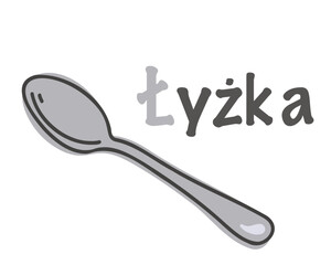 Polish alphabet with a picture of a spoon. Translation from Polish: spoon. vector cartoon hand drawn illustration