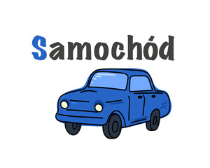 Polish alphabet with car picture. Translation from Polish: car. vector cartoon hand drawn illustration