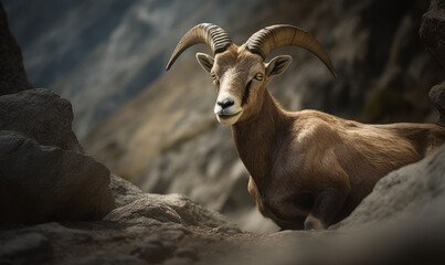 photo of ibex in its natural habitat. Generative AI