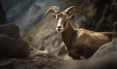 Obraz premium photo of ibex in its natural habitat. Generative AI