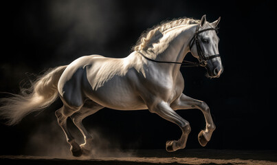 Fototapeta na wymiar Hackney show horse, captured in a classic driving competition, showcasing its striking presence, elegant gait, and refined form. image captures the grace and power of this iconic breed. Generative AI