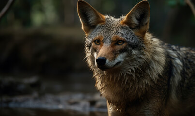 Obraz premium photo of jackal in its natural habitat. Generative AI