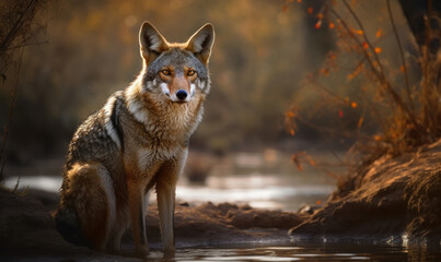 Obraz premium photo of jackal in its natural habitat. Generative AI