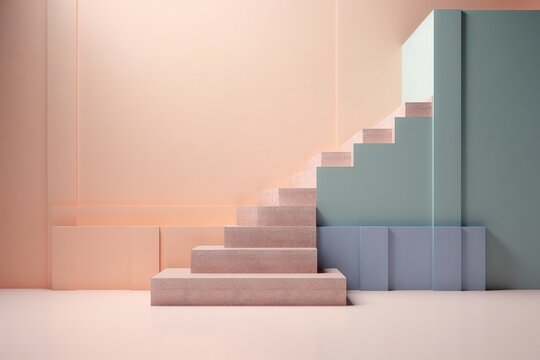 Conceptual image of stairs in empty room with copy space. generative ai