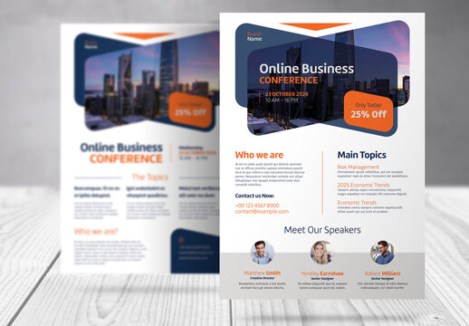 Online Conference Flyer with Blue and Orange  Accents