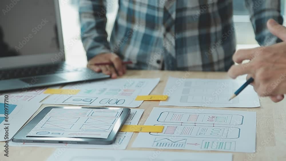 Wall mural ux graphic designer creative sketch planning application process development prototype wireframe for