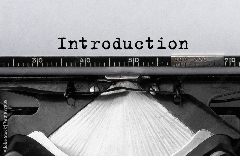 Aufkleber text introduction typed on retro typewriter