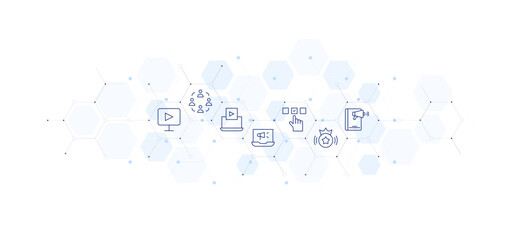 Marketing banner vector illustration. Hexagon icon illustration. Containing video marketing, affiliate marketing, digital marketing, choice, branding, publish.